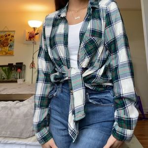 Green and white AE flannel